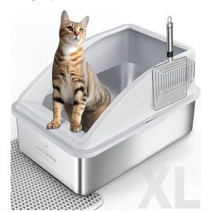 Silver Cat Litter Box with Scoop